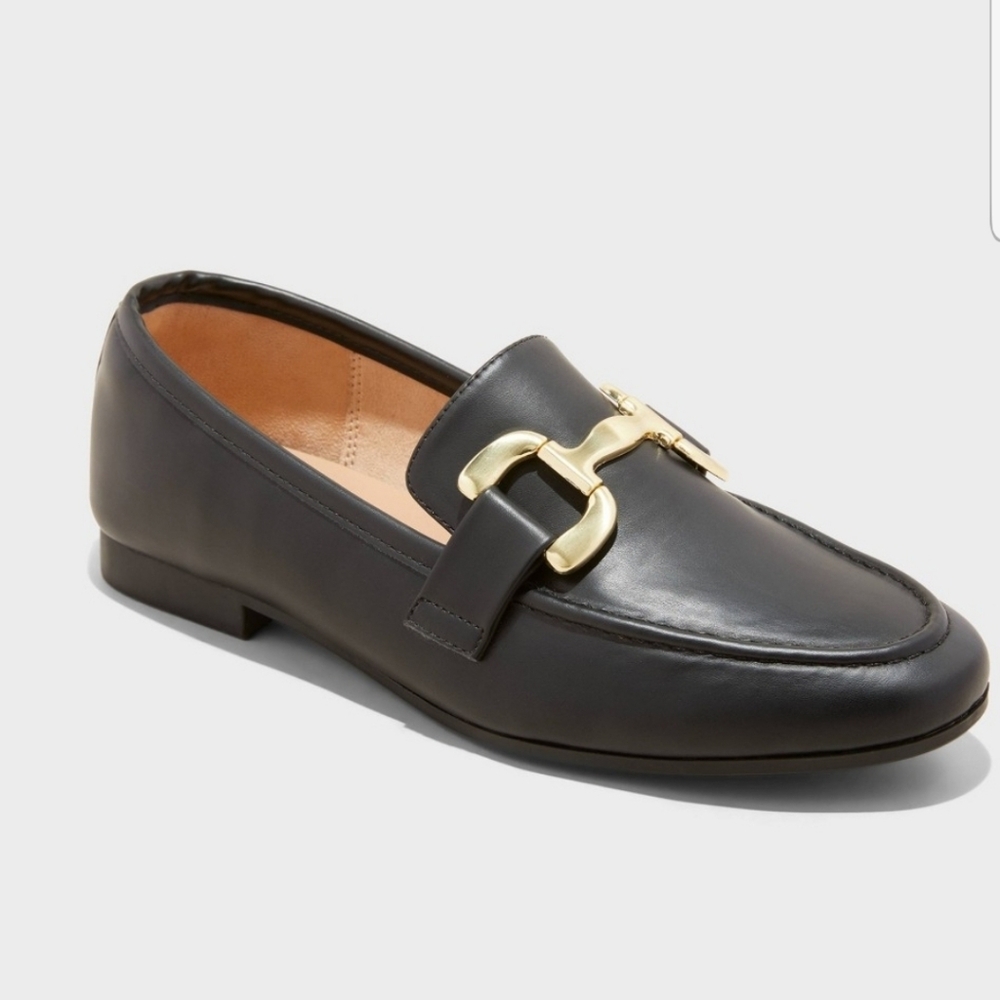 Ladies Black Loafers with Gold Accent